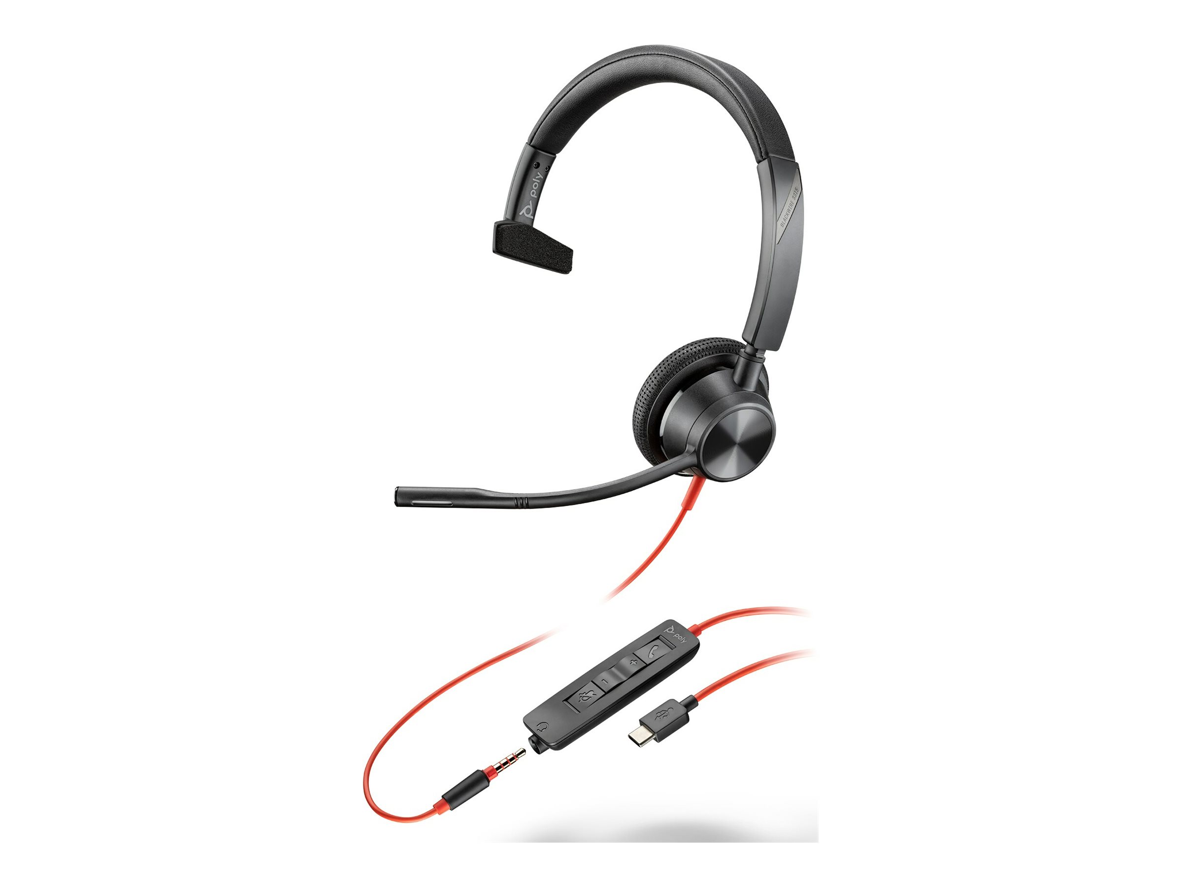 HP Poly Blackwire 3315 Monaural USB-C Headset +3.5mm Plug +USB-C/A Adapter
