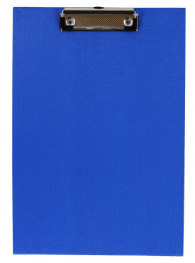 Klemmbrett / Schreibplatte / Klemmplatte A4 economy aus Graupappe, mit PVC-Folien-Überzug, mit Drahtbügelklemme, leinengeprägt, Farbe: blau - 1 Stück