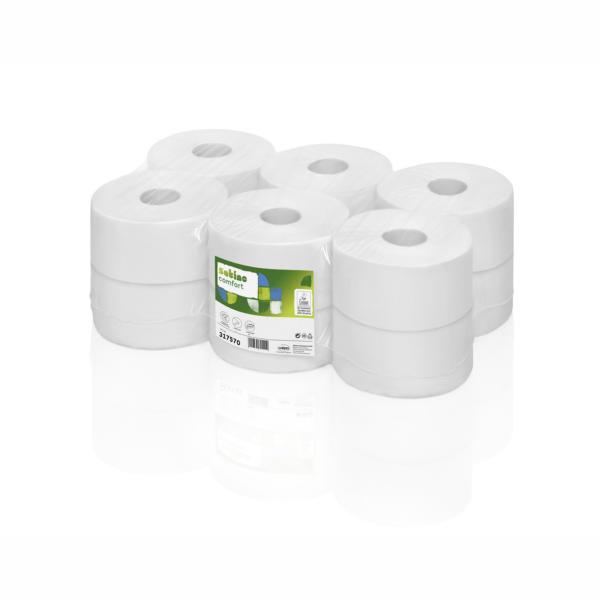 Toilettenpapier Großrolle 3-lagig, hochweiß, 120 m, Waffel-Prägung, 480 Blatt/Rolle | 12 Rollen/Sack passend für 70134, 70139, 70142, 70143, 70133