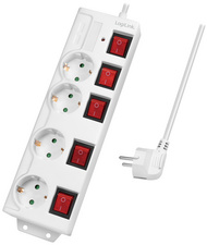 LOGILINK Steckdosenleiste 4-fach,4xCEE 7/3,m. 5Schalter,weiß
