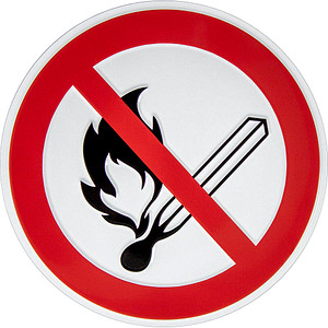 SafetyMarking® Verbotsaufkleber Keine offene Flamme, Feuer, offene Zündquelle und Rauchen verboten rund 20,0 cm