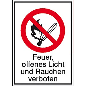SafetyMarking® Verbotsaufkleber Feuer, offenes Licht und Rauchen verboten rechteckig 13,1 x 18,5 cm