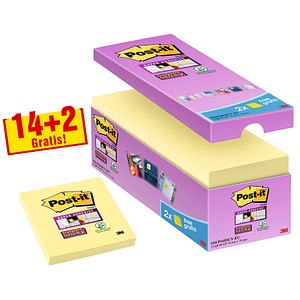 14 + 2 GRATIS: Post-it® Haftnotizen extrastark 654 gelb 14 Blöcke + GRATIS 2 Blöcke