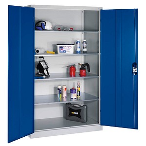 CP Stahlschrank 8932-052 lichtgrau, enzianblau 120,0 x 60,0 x 195,0 cm, aufgebaut