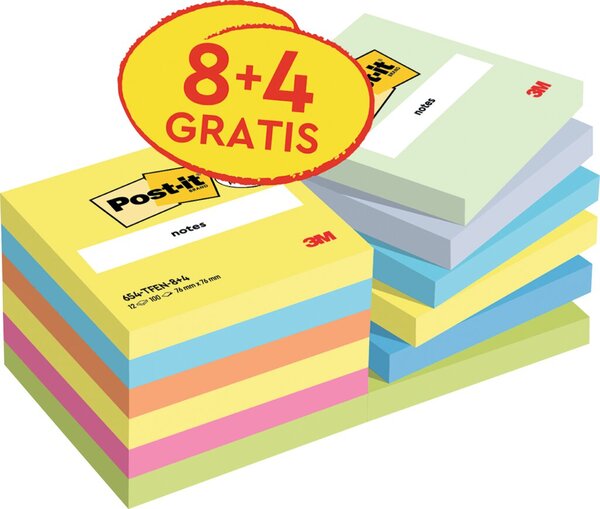 8 + 4 GRATIS: Post-it® Energetic Haftnotizen Standard farbsortiert 8 Blöcke + GRATIS 4 Blöcke