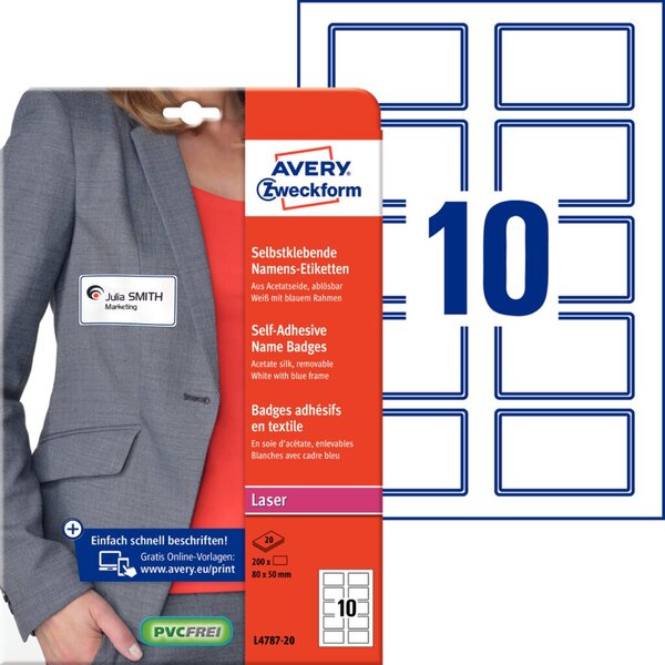 200 AVERY Zweckform Namensetiketten L4787-20 weiß 80,0 x 50,0 mm 200 AVERY Zweckform Namensetiketten L4787-20 weiß 80,0 x 50,0 mm