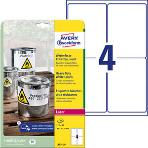 Avery Zweckform wetterfeste Folien-Etiketten L4774-20, 99,1 x 139 mm, 80 Etiket