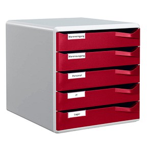 LEITZ Schubladenbox Post-Set, 5 Schübe, lichtgrau-bordeaux für Format DIN A4, S