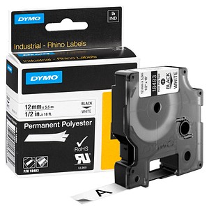 DYMO Beschriftungsband RHINO  18483, 12 mm schwarz auf weiß