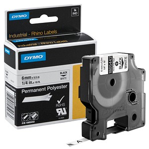 DYMO Beschriftungsband RHINO  1805442, 6 mm schwarz auf weiß