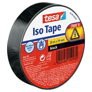 TESA Isolierband ISO TAPE, 19 mm x 20 m, schwarz Klebeband zum Isolieren und Re