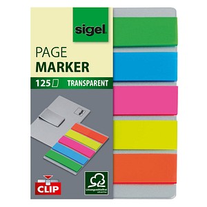 sigel Haftmarker Film mini mit Clip, 50 x 12 mm, 125 Blatt auf Karte mit Klemmf