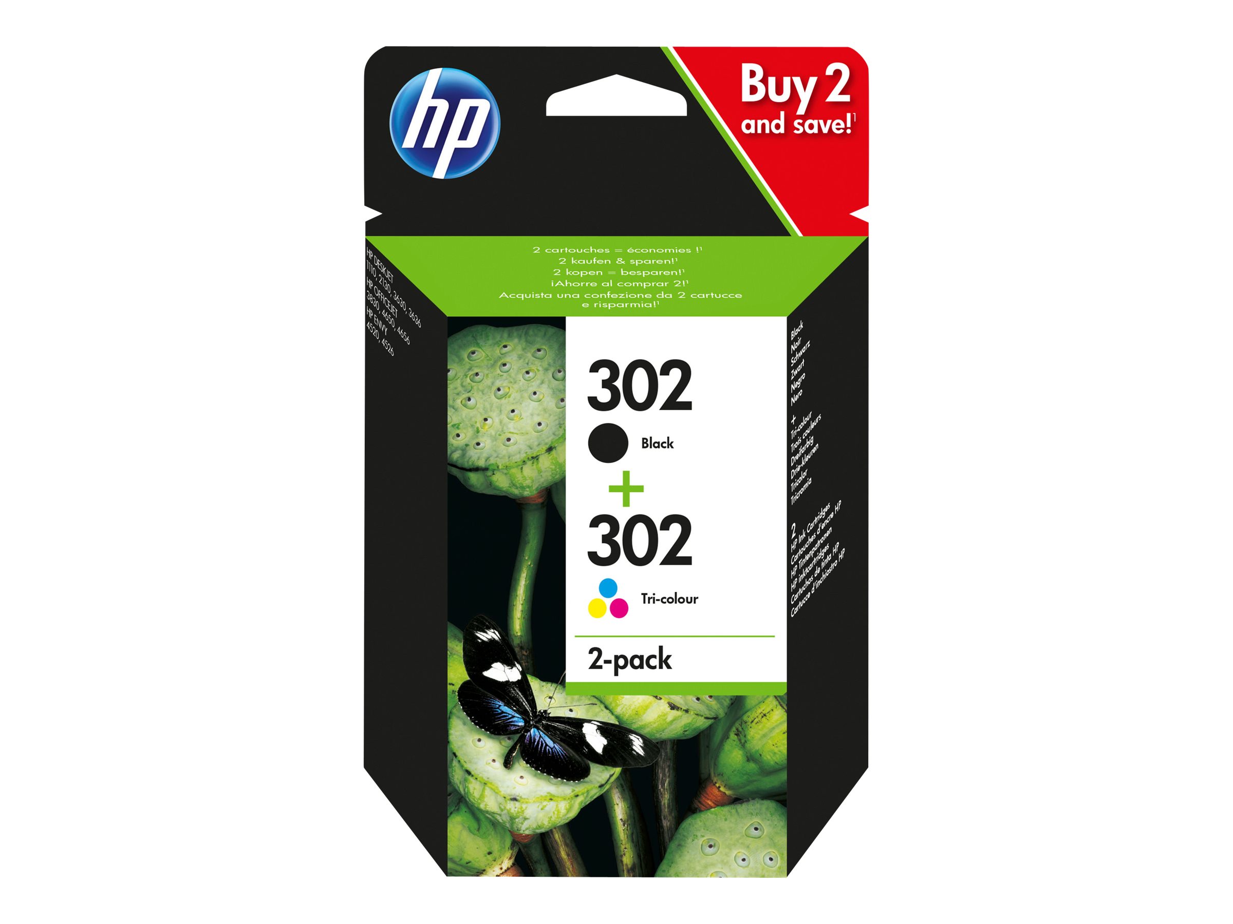 HP 302 2er Pack Schwarz, Farbe (Cyan, Magenta, Gelb) Tintenpatrone