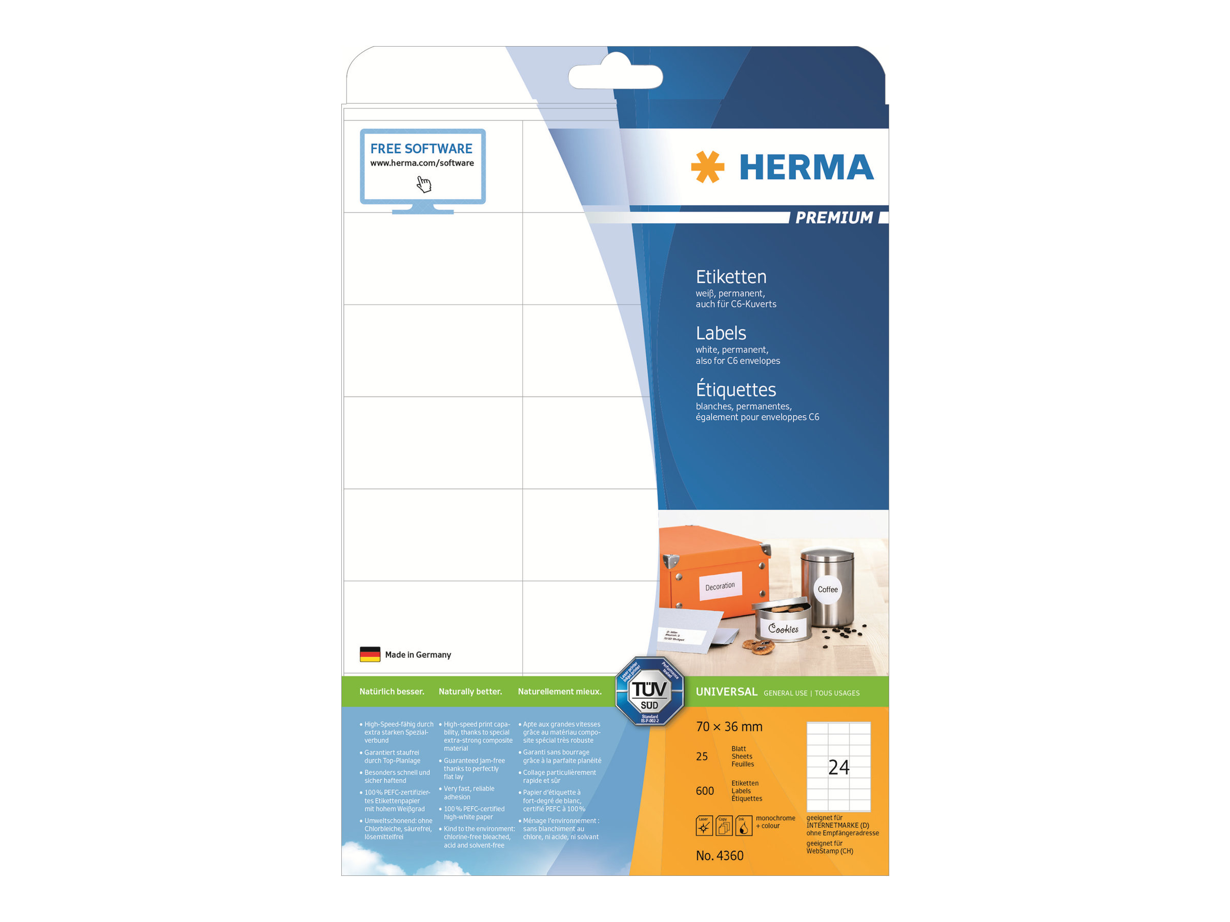 HERMA Etiketten Premium A4 weiß 70x36   mm Papier 600 St.