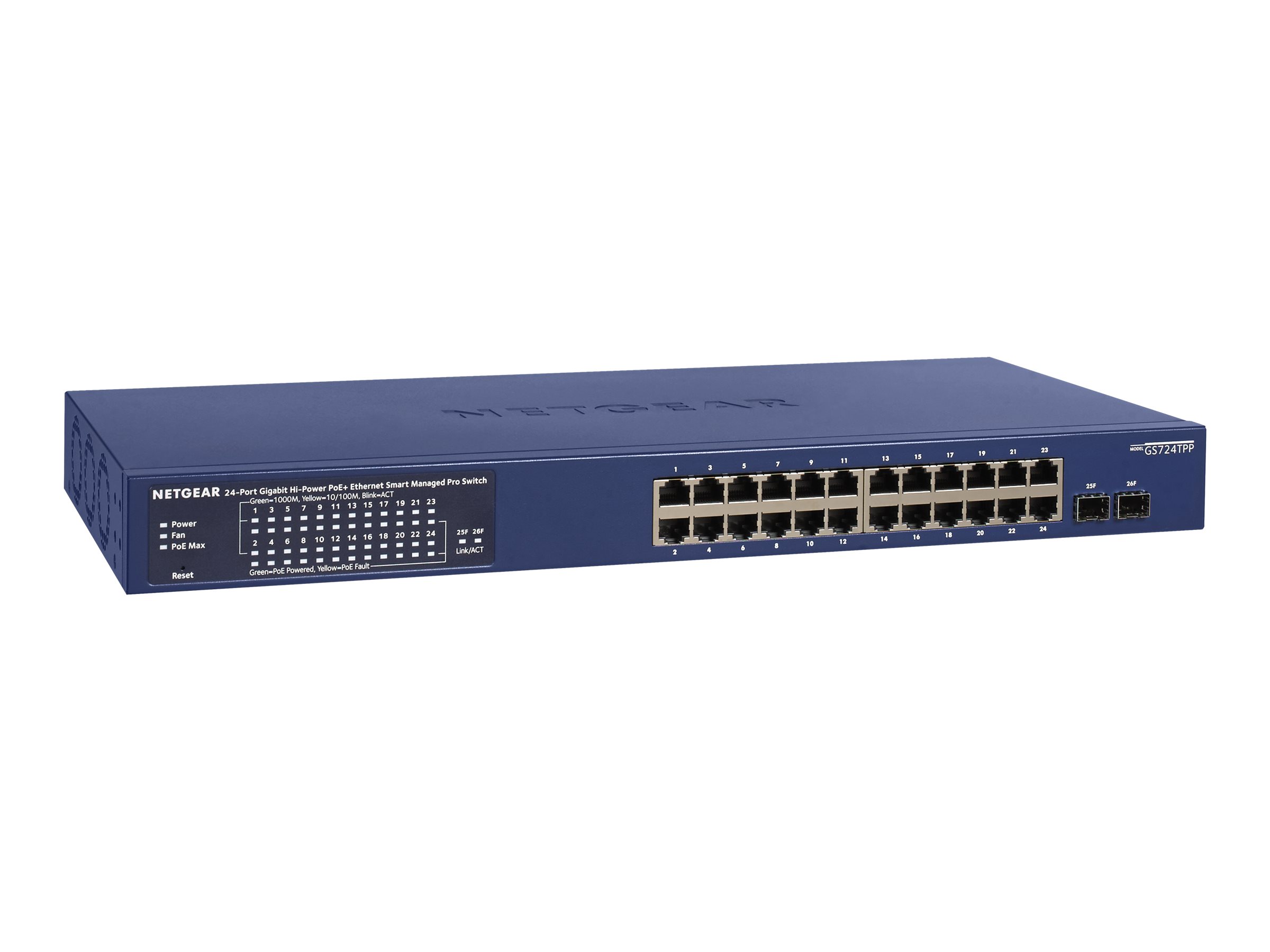 NETGEAR GS724TPP, 24 Port Gigabit Smart Switch, 380W PoE+ Budget, 2x SFP+ Ports NETGEAR GS724TPP, 24 Port Gigabit Smart Switch, 380W PoE+ Budget, 2x SFP+ Ports