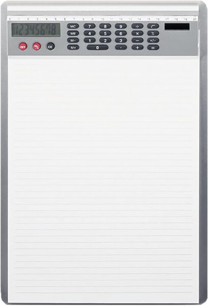 Schreibplatte A4 mit Solarrechner, Alu, Aufhängeloch, 337x230x20 mm