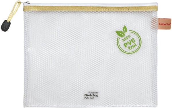 PVC-freier Reißverschluß-Beutel A5 transparent/beige, weißer Reiß-