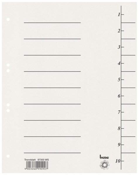 Trennblätter, A4, weiß, Recycling-Karton 250g/m2