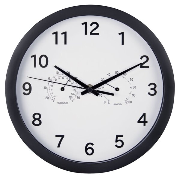 Wanduhr Pure Plus Ø 25 cm, schwarz, mit Thermo-/Hygrometer geräuscharm