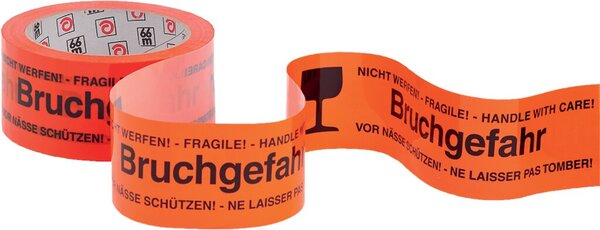 PP Klebeband "Bruchgefahr", 66mx50mm, orange