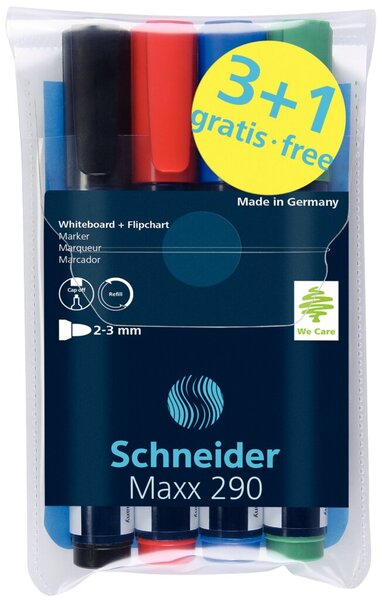 Boardmarker Maxx 290, 2-3 mm, 4er Etui schwarz, blau, rot, grün