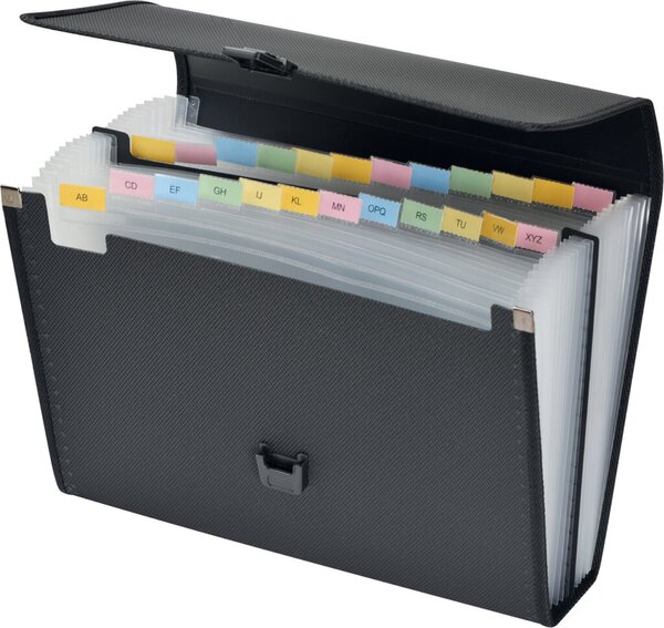 Fächertasche, A4, 24 Fächer, PP, schwarz