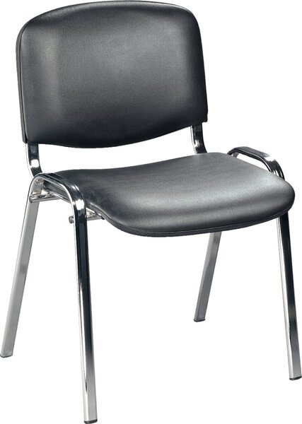 Besucherstuhl m. Chromgestell, Kunstleder schwarz gepolstert