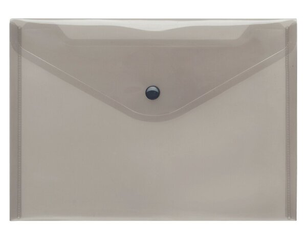 Sichttasche A5 quer, rauch trans- parent, mit Druckknopf,