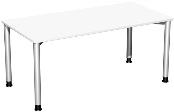 Schreibtisch B1600xT800mm weiß/weißalu, 4-Fuß Flex