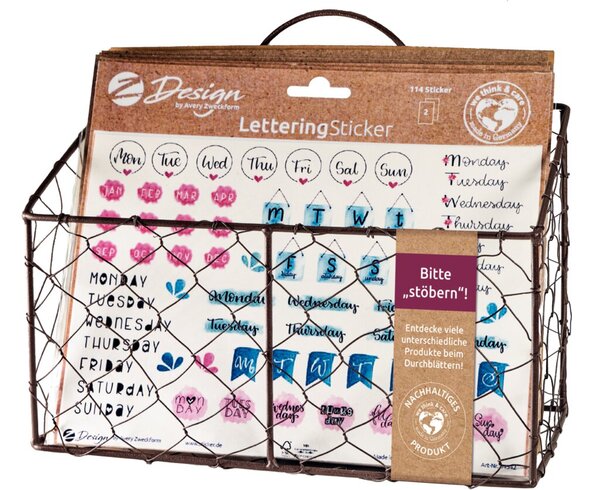 Lettering Trend Sticker 60 Bogen sortiert + Korb