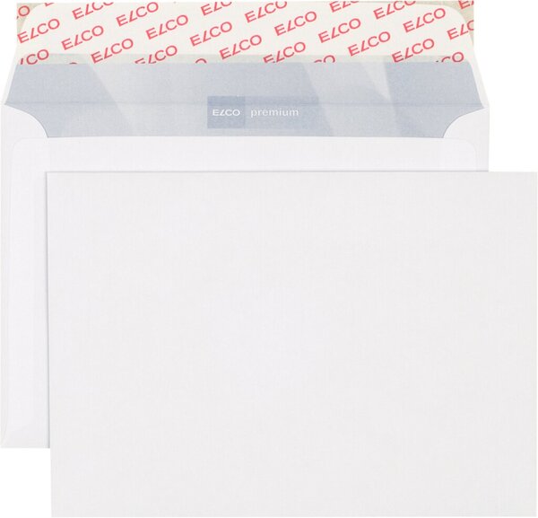 Briefumschlag hochweiss mit grauem Innendruck, B6, 100 g, Haftklebung.