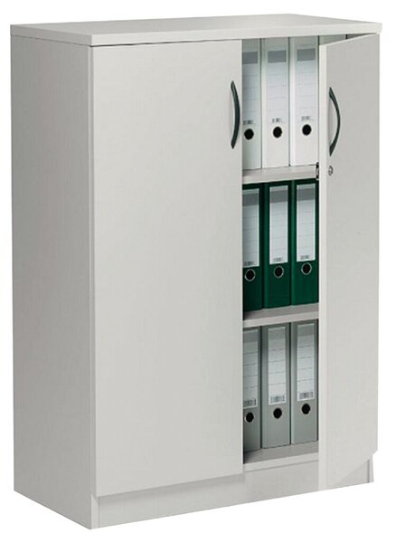 Flügeltürenschrank lichtgrau inklusive 2 Holz-Fachböden