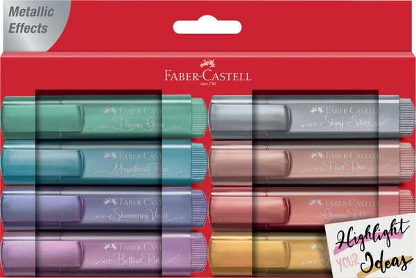 Textmarker Metallic 8er Etui, gold, silber, rosè, rubin, blau, grün, rot