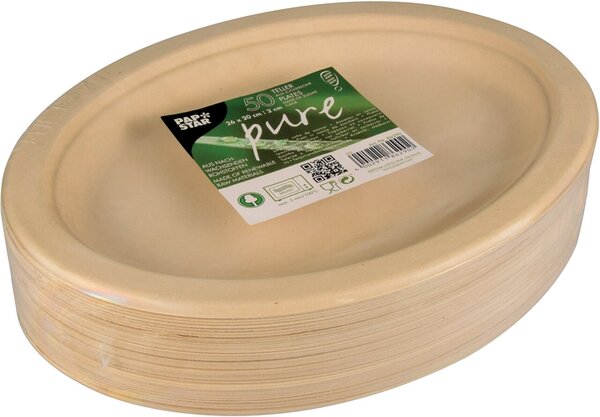 Teller pure oval, natur, 26 x 20 cm aus Zuckerrohr