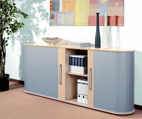 Sideboard 2 OH Flex mit Standfüßen silber/Ahorn