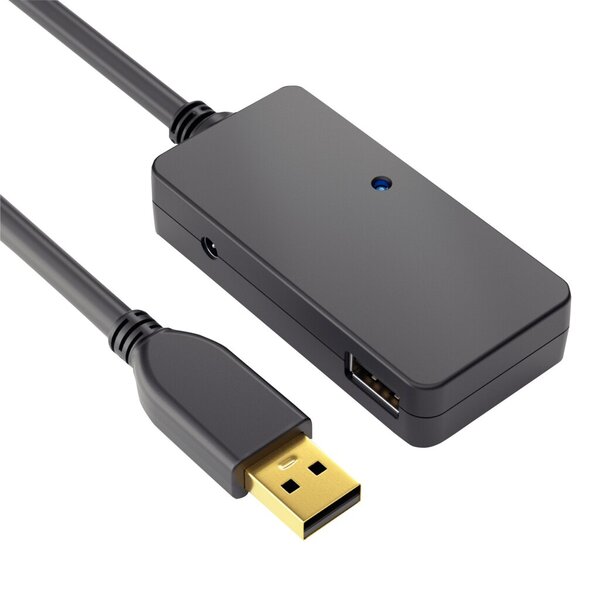 USB-2.0-Kabel, Aktiv, Verlängerung, mit Hub, schwarz, 6 m, 480Mbps und