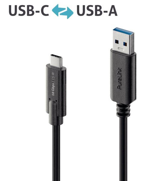 USB-C-Kabel auf USB-A, 3.1, Gen 2, schwarz, 0,50 m, iSerie,
