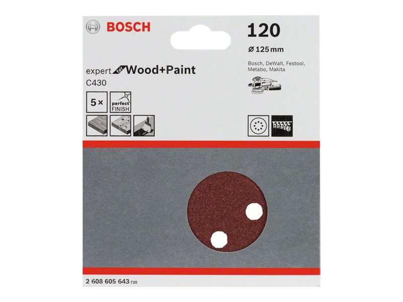 BOSCH Exzenterschleifpapier mit Klett, gelocht Körnung 120 (Ø) 125 mm Bosch Exp