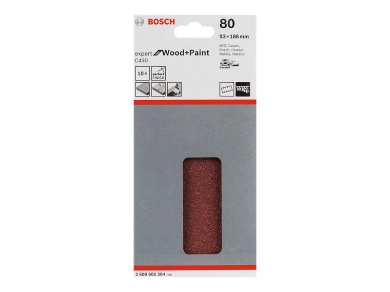 BOSCH Schwingschleifpapier mit Klett, gelocht Körnung 80 (L x B) 185 mm x 93 mm