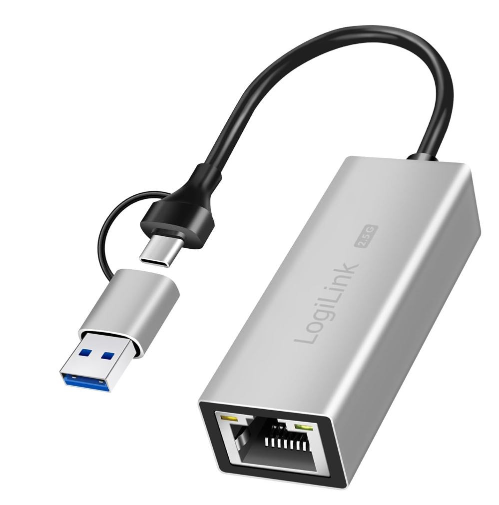 LOGILINK USB-A/-C auf 2.5G Ethernet-Netzwerkadapter grau (UA0422)