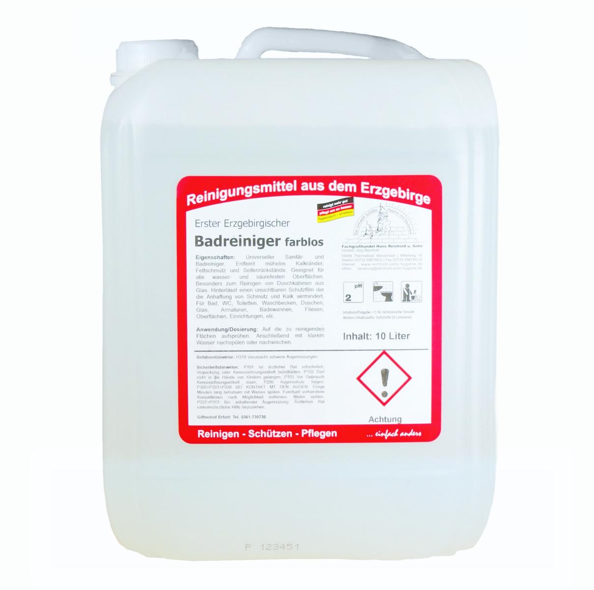 Erster Erzgebirgischer Badreiniger farblos | 10 Liter entfernt mühelos Kalk, Fett, Seife