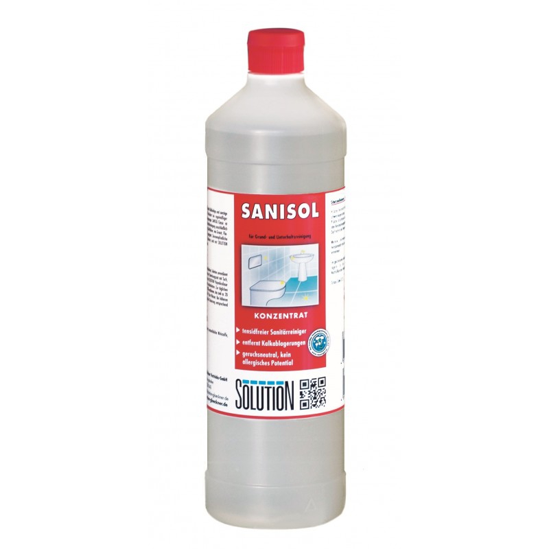 Sanisol | 1 Liter Grund- und Unterhaltsreinigung, universeller, tensidfreier, sauerer und geruchsneutraler Sanitärreiniger Sanisol | 1 Liter Grund- und Unterhaltsreinigung, universeller, tensidfreier, sauerer und geruchsneutraler Sanitärreiniger