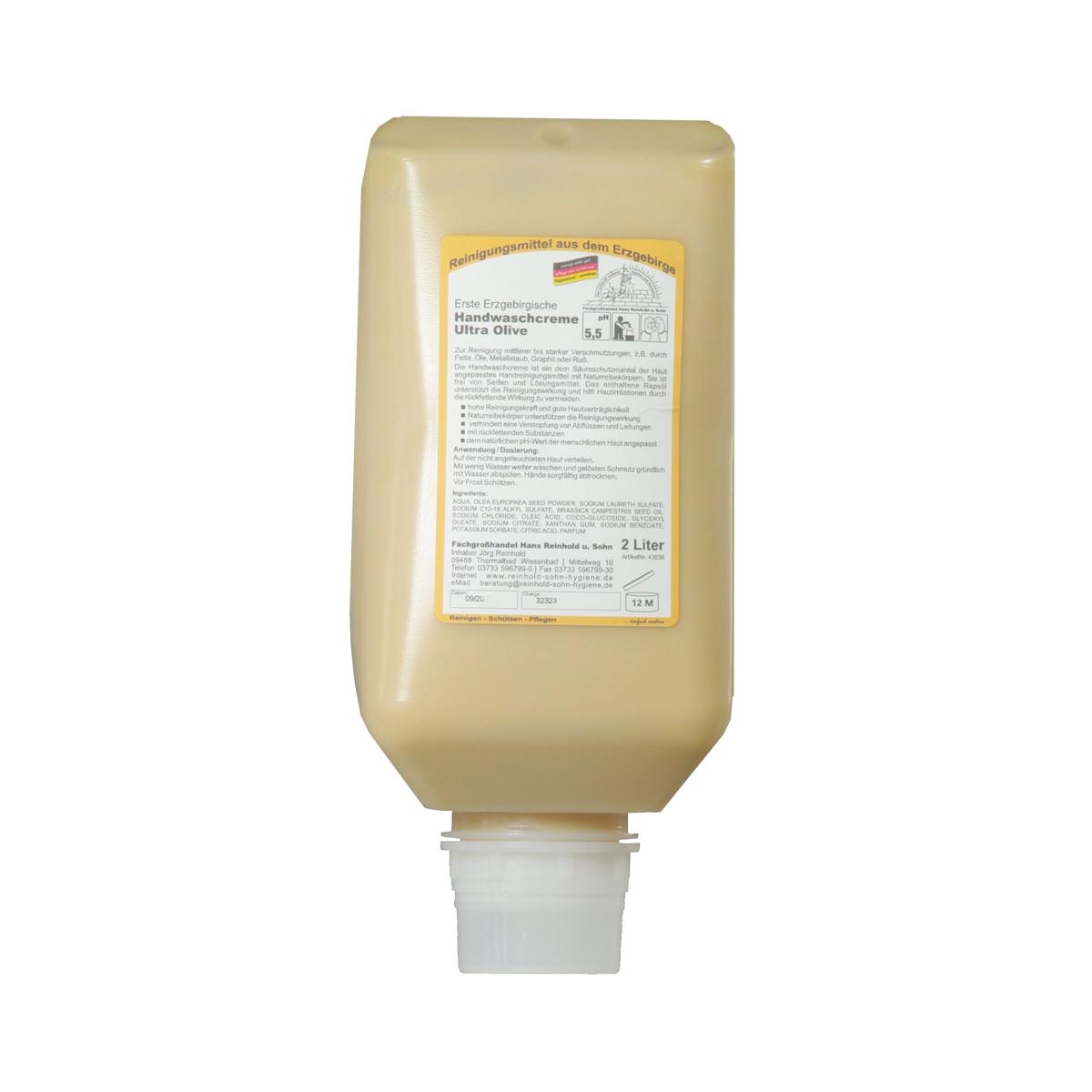 Erste Erzgebirgische Handwaschcreme Ultra Olive | 2-Liter-Softflasche Handreinigungsmittel für mittlerer bis starker Verschmutzungen, passende Spender ||70481||, ||70412||, ||70414||