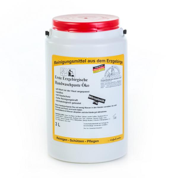 Erste Erzgebirgische Handwaschpaste W |  3 Liter (vormals Erste Erzgebirgische Handwaschpaste Öko) Weithalsgebinde, Händereinigungsmittel mit hautpflegenden Substanzen, pH-hautneutral, seifenfrei mit Naturreibekörpern