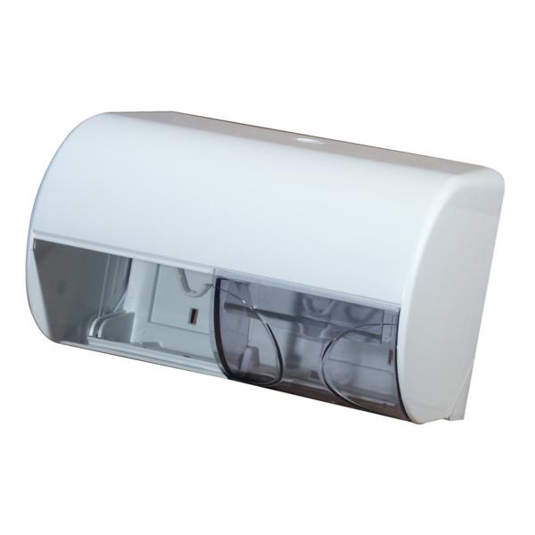 Toilettenpapier-Rollen-Spender für 2 Rollen "Serie Acqualba" | weiß Kunststoff, mit transparentem Schiebe-Deckel, racon® classic twins side, Rollen nebeneinander angeordnet