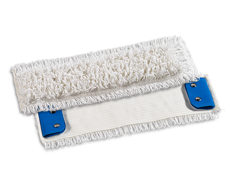 Polyester-Mopp "Wet-System Druckknopf" 40 cm | weißMopp mit Schlingen und Fransen, Aufnahme: Laschen mit Druckknöpfen Polyester-Mopp "Wet-System Druckknopf" 40 cm | weißMopp mit Schlingen und Fransen, Aufnahme: Laschen mit Druckknöpfen