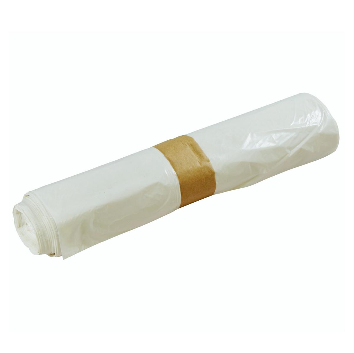 Müllbeutel  60 Liter, 18 µ, LDPE - Regenerat weiß, 630 x 850 mm | 40 Stück/Rolle Seitenfalte, Zertifizierung Blauer Engel