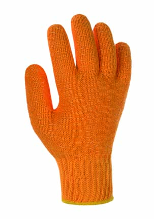 Grobstrickhandschuhe Baumwolle/Polyester "Criss-Cross", orange | Größe 8 mit beidseitig aufgebrachtem PVC-Waffelmuster, Strickbund Grobstrickhandschuhe Baumwolle/Polyester "Criss-Cross", orange | Größe 8 mit beidseitig aufgebrachtem PVC-Waffelmuster, Strickbund