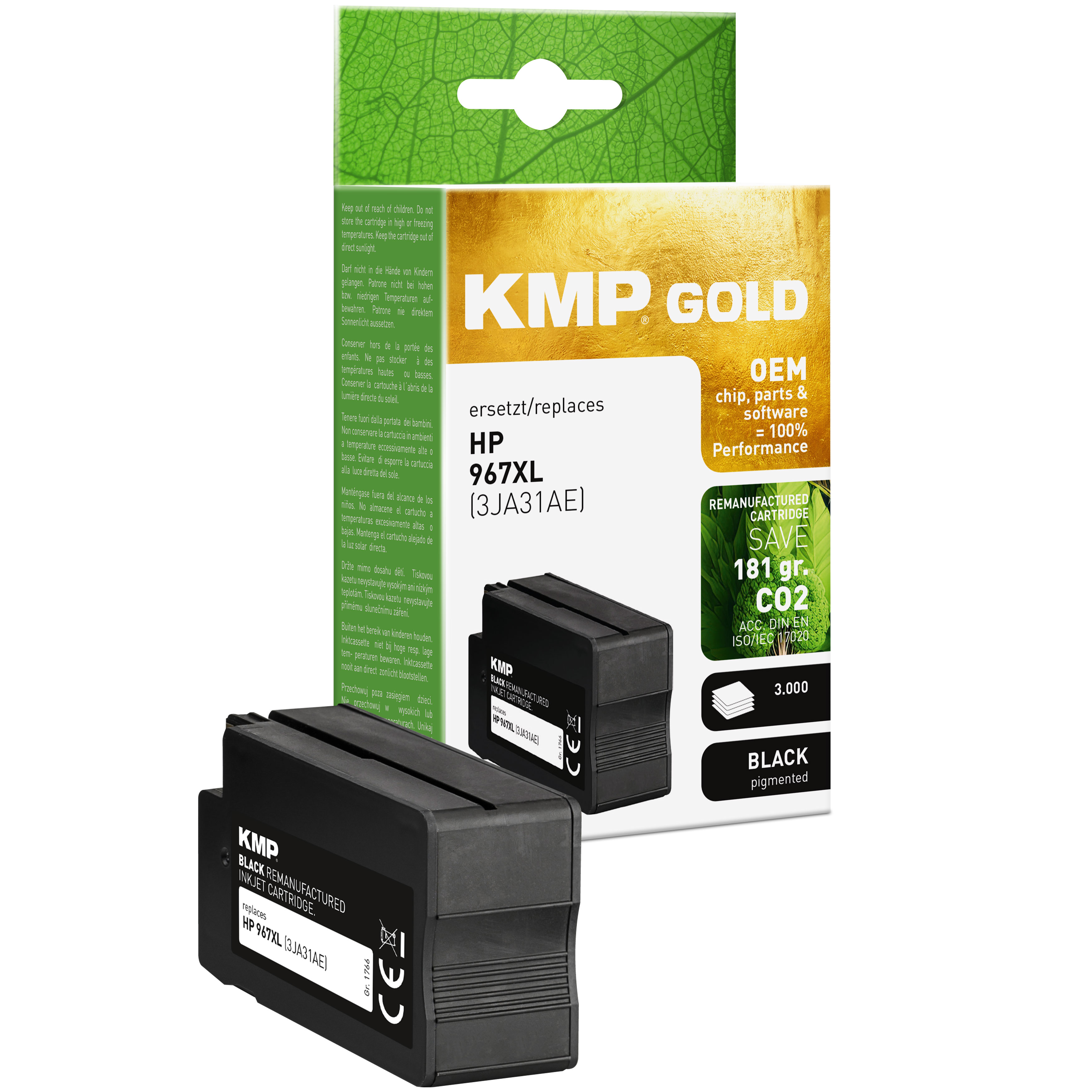 KMP Gold  schwarz pigmentiert Druckerpatrone kompatibel zu HP 967XL (3JA31AE)