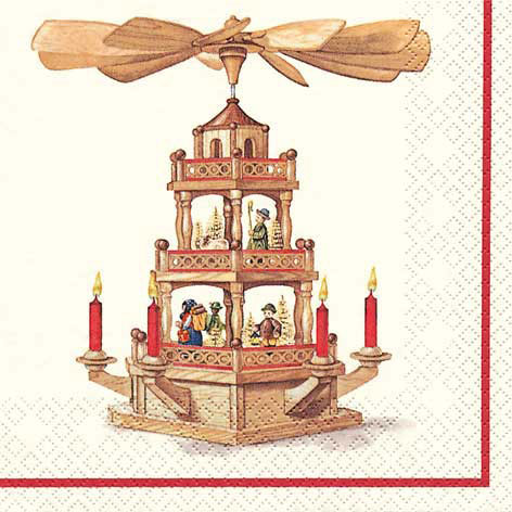 HOME FASHION Zelltuch-Servietten 33 x 33 cm, 3-lagig, 1/4 Falz, 20 Stück/Pack | mit Motiv "Pyramide" Lunch Serviette mit Weihnachtsmotiv erzgebirgische Pyramide